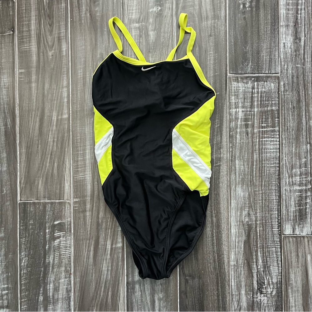 Nike Black and Neon Yellow Swimsuit
